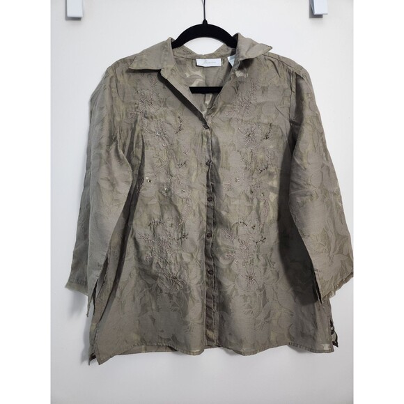 JH Collectibles Tops - JH Collectibles Womens L Button Up 3/4 Sleeve Popover Layering Shirt Top Green